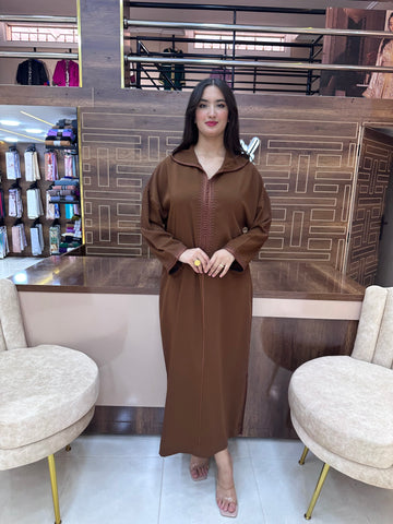 Caftan marocain simple – Marron châtain