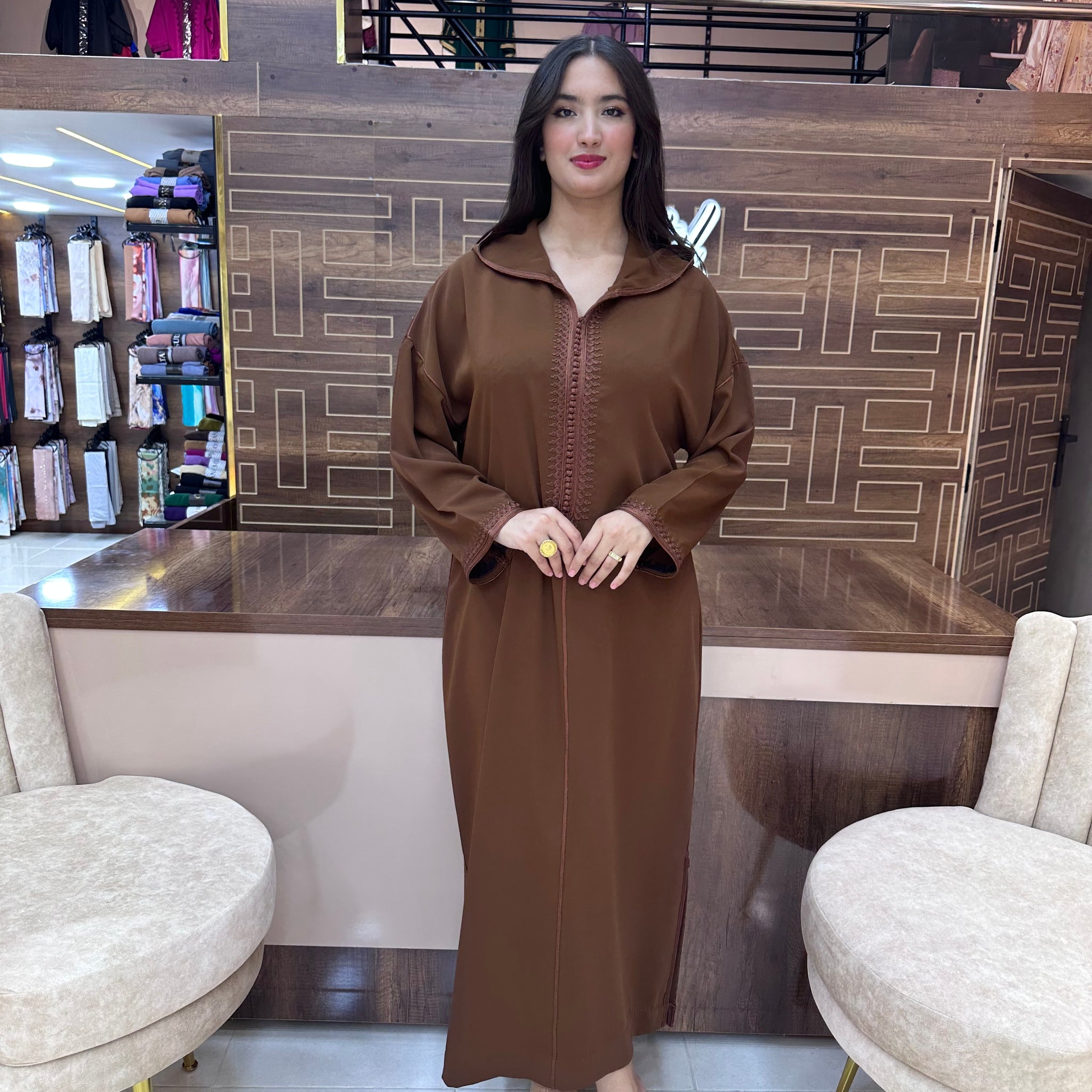 Caftan marocain simple – Marron châtain