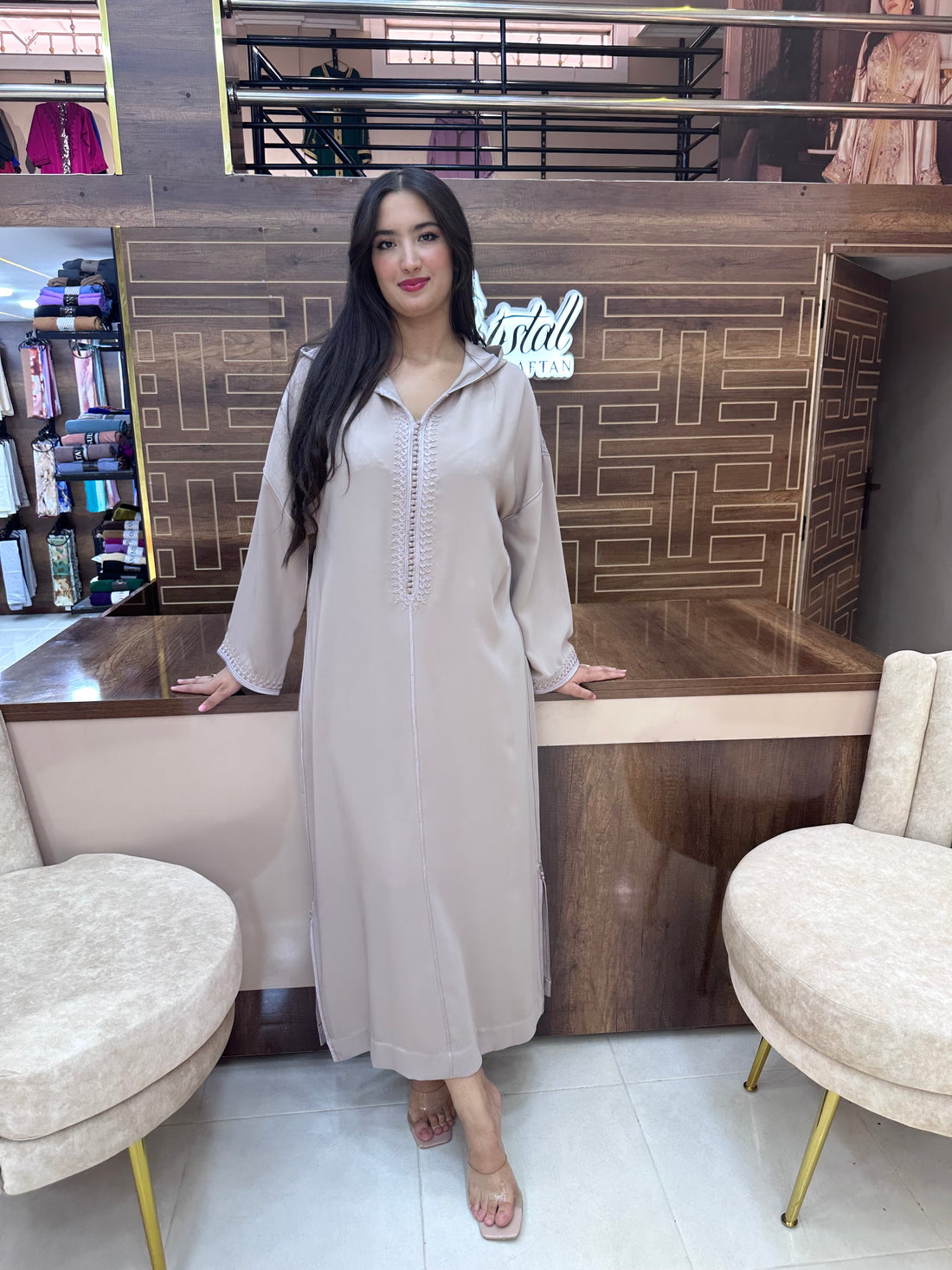 Caftan marocain simple – Taupe chaud